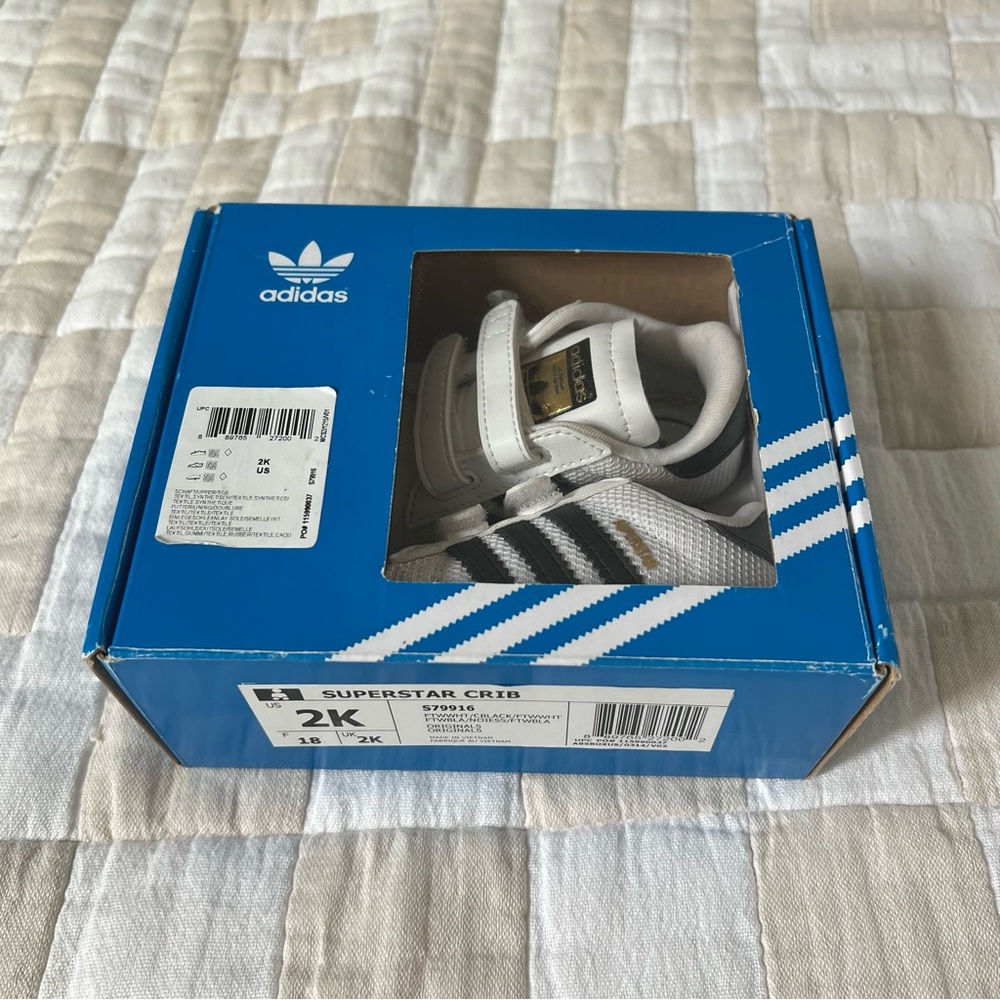 Adidas Kids Baby Superstar Crib Shoes Cloud White Black Size 2K